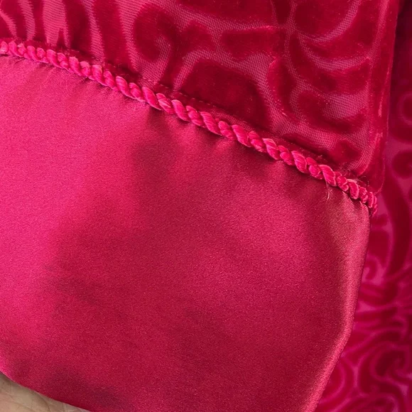 Velvet Burnout Satin Wrap Robe Long Shawl Collar Belt Pockets Women M Red Floral - Picture 7 of 17